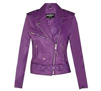 Women's Classic Purple Brando Real Cow Hide Leather Biker Motorcycle Jacket M