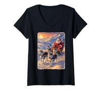 Womens Classic Retro Husky Sled Team Christmas - Mushers V-Neck T-Shirt