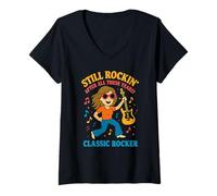 Womens Classic Rock Music Lover Musician 1970s 1980s 1990s Women V-Neck T-Shirt