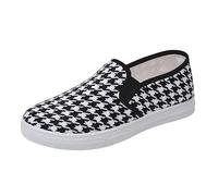 Womens Classic Slip On Canvas Shoe Plimsoles Flat Pumps Sneakers with Houndstooth Print Size 6 Black