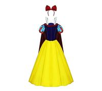 Womens Classic Snow Fairytale White Costume with Red Bow Headband Cape Halloween Princess Dress Up Outfit S