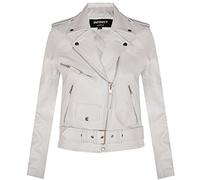 Women's Classic White Brando Real Cow Hide Leather Biker Motorcycle Jacket L