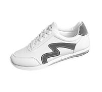 Women's Classic White Trainers Casual Lace Up Flat Sneakers with Wavy Stripe Detail Lightweight Everyday Walking Shoes for Ladies Grey