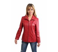 Womens Classic Zip Up Real Leather Jacket Ladies Semi Fitted Lambskin Coat JULIA Red (10)