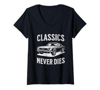 Womens Classics Never Dies - Black Coupe - Retro Automotive Tribute V-Neck T-Shirt
