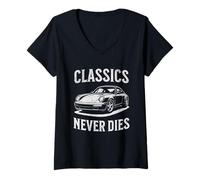 Womens Classics Never Dies - Sports Car - Retro Automotive Tribute V-Neck T-Shirt