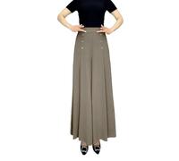Womens Classy High Waisted Double Breasted Wide Leg Palazzo Long Pants Pull On Comfy Smart Casual Business Office Work Sailor Pants Loose Fit Flowy Pleated Culottes Trousers Khaki