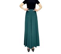 Womens Classy High Waisted Double Breasted Wide Leg Palazzo Long Pants Pull On Comfy Smart Casual Business Office Work Sailor Pants Loose Fit Flowy Pleated Culottes Trousers Green