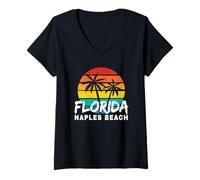 Women's Classy Naples Beach FL Retro Sun Leisure Naples Florida Cool V-Neck T-Shirt