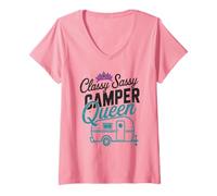 Women's Classy Sassy Camper Queen Camp My RV Vibes Trailer Camping V-Neck T-Shirt