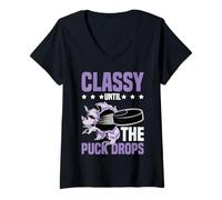 Womens Classy Until The Puck Drops | |- V-Neck T-Shirt