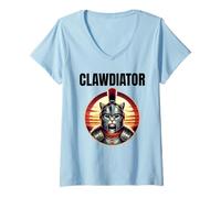 Womens Clawdiator Gladiator Cat V-Neck T-Shirt