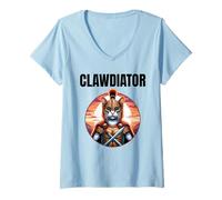 Womens Clawdiator Gladiator Cat V-Neck T-Shirt