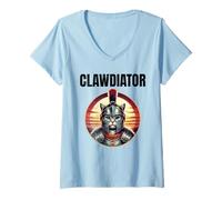Womens Clawdiator Gladiator Cat V-Neck T-Shirt