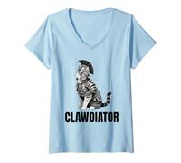 Womens Clawdiator Gladiator Cat V-Neck T-Shirt