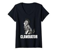 Womens Clawdiator Gladiator Cat V-Neck T-Shirt