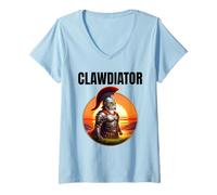 Womens Clawdiator Gladiator Cat V-Neck T-Shirt