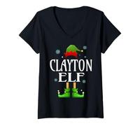 Womens Clayton Elf Xmas Funny Men's Family Matching Christmas V-Neck T-Shirt