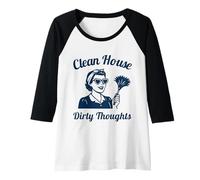 Womens Clean House Dirty Thoughts Funny Retro Cleaning Lady Raglan Baseball Tee