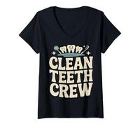 Women's Clean Teeth Crew Dentist Hygienist Tooth Team V-Neck T-Shirt