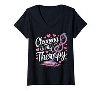 Womens Cleaning Is My Therapy Cleaner Lady Housekeeping Housekeeper V-Neck T-Shirt