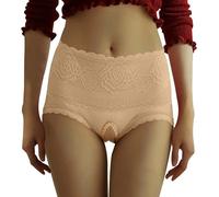 Womens Clear High Waisted Underwear Lace Sexy Thongs Breathable Panties Tummy Control Cheeky Hipsters Lingerie Crotchless Bikini Panties Butt Lifting Briefs Stretch Cute Beige
