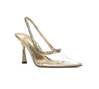 Women's Clear Jewel Court Shoes Ladies Gold Metallic Perspex Diamante Point Toe Slingback Party Evening High Heel Size 5