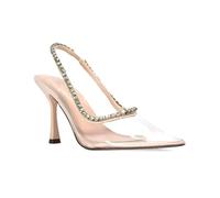 Women's Clear Jewel Court Shoes Ladies Nude Patent Perspex Diamante Point Toe Slingback Party Evening High Heel Size 6