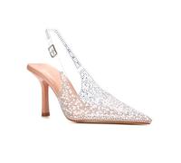 Women's Clear Perspex Court Shoes Ladies Nude Pointed Toe Buckle Pearl Jewel Party Sandals Size 6
