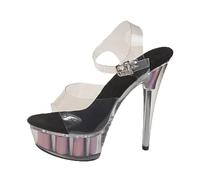 Women's Clear PVC Peep Toe Open Toe High Heels Sandals, 15CM Stiletto, Evening Dress Shoes for Nightclub Model Show,Pink,5 UK