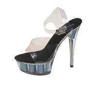 Women's Clear PVC Peep Toe Open Toe High Heels Sandals, 15CM Stiletto, Evening Dress Shoes for Nightclub Model Show,Blue,8 UK