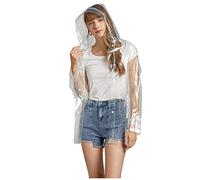 Women's Clear Raincoat, EVA Waterproof Rain Jacket Coat with Removable Hood, transparent, L