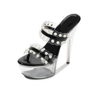 Women's Clear Stiletto Open-Toe Platform Sandals with Non-Slip Sole - Summer High Heels for Nightclub, Wedding Party,Black,2.5 UK