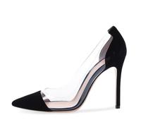 Women's Clear Transparent PVC Court Pumps Shoes Closed Toe Sexy Banquets Stiletto Heel Pointed Toe Slip On Dress Shoes for Bridal Evening Prom Heeled,Black A,11 UK