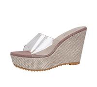 Women's Clear Wedge Sandals Wedge High Heel Transparent Strap Slip On Shoes Sandals 5 Pink
