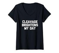 Women's Cleavage Brightens My Day - Funny Saying Sarcastic Guys Men V-Neck T-Shirt