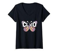 Womens Cleo Butterfly - Personalized Cute Name Word Art V-Neck T-Shirt