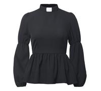 Women's Clergy Clerical Shirt for Vicar Priest Tab Collar Lantern Long Sleeve Ruffle Blouse Office Work Top Black
