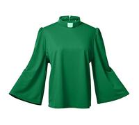 Women's Clergy Clerical Shirt Tab Collar Swing Long Sleeve Regular Blouse for Minister Priest Pastor Green