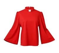 Women's Clergy Clerical Shirt Tab Collar Swing Long Sleeve Regular Blouse for Minister Priest Pastor Red