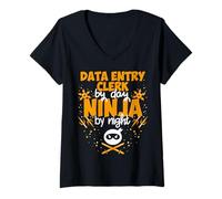 Women's Clerk By Day Ninja By Night - Best Data Entry Clerk V-Neck T-Shirt
