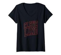 Womens Cleveland Ohio Classic Black Red Logo V-Neck T-Shirt
