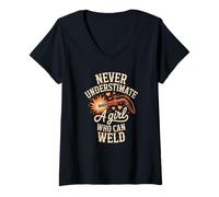 Women's Clever Female Welder Never Underestimate A Girl Who Can Weld V-Neck T-Shirt