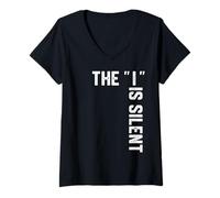 Womens Clever Sarcastic Grammar Humor Saying The I is Silent V-Neck T-Shirt