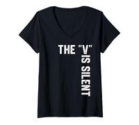 Womens Clever Sarcastic Grammar Humor Saying The V is Silent V-Neck T-Shirt
