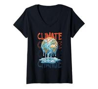 Women's Climate Change Melting Earth Polar Bear Activism V-Neck T-Shirt