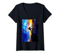 Womens Climb Beyond Limits Abstract Mountain Climbing Adventure Art V-Neck T-Shirt
