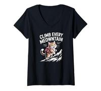 Womens Climb Every Meowntain Cute Cat Adventure V-Neck T-Shirt