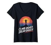 Womens Climb higher, dream bigger, Adventure Design V-Neck T-Shirt