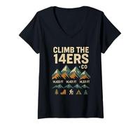 Womens Climb the 14ers CO Shirt Hiking Mountain Summits Rocky Trail V-Neck T-Shirt